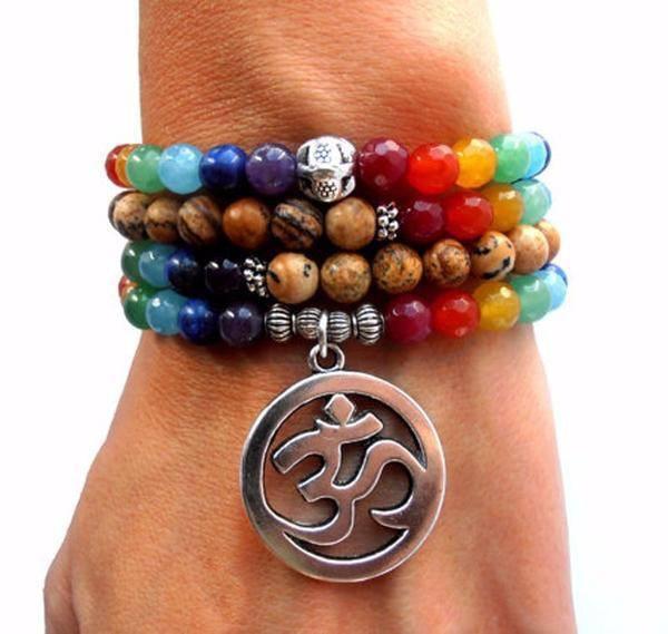 7 Chakra Ohm Mala (108 Beads) Bracelet/Necklace
