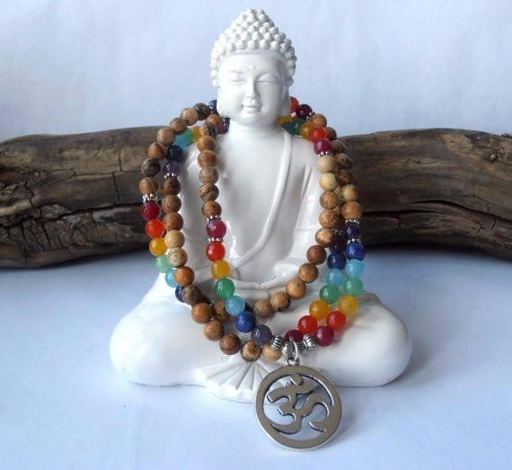 7 Chakra Ohm Mala (108 Beads) Bracelet/Necklace