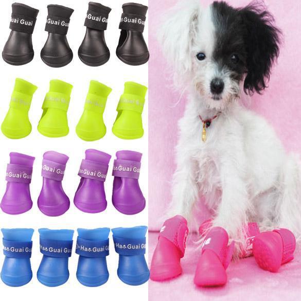 4x Cute Pet Dog Waterproof Boots Protective Rubber Rain Shoes Candy Color