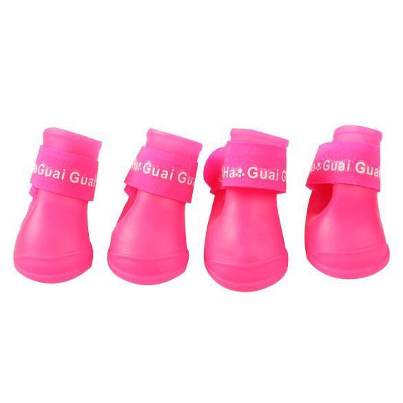 4x Cute Pet Dog Waterproof Boots Protective Rubber Rain Shoes Candy Color